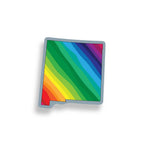 New Mexico map shape with a rainbow pattern on a white background representing PRIDE LGBTQIA+