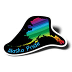 Sticker with rainbow design and 'Alaska Pride' text on a white background