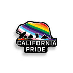 Sticker with rainbow bear design and 'California Pride' text on a white background