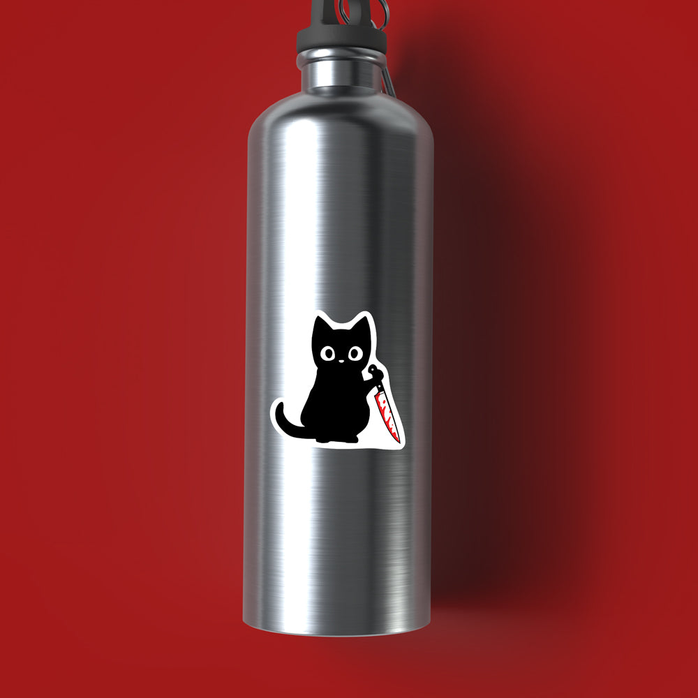 Cat with Knife Vinyl Sticker