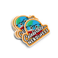 Sticker with 'Celebrate Nerdiness' text and character design on a white background