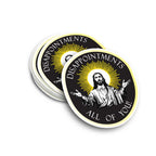 Sticker with a religious figure - Jesus - and text on a white background