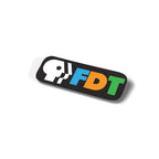 Logo with 'FDT' letters in blue, orange, and green on a black background