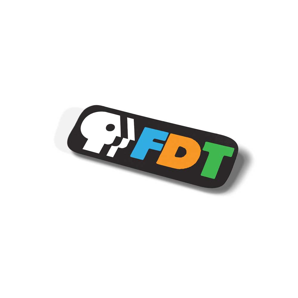 Logo with 'FDT' letters in blue, orange, and green on a black background