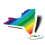 Colorful rainbow-shaped state map of New York NY on a white background