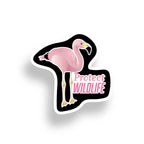 Sticker with a pink flamingo and 'Protect Wildlife' text on a white background
