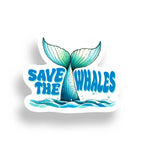 Sticker with whale tail design and 'Save the Whales' text on a white background