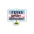 Transgender defender sign with transgender pride flag on a white background