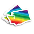 Colorful rainbow-shaped sticker with a Washington state map design on a white background