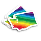 Colorful rainbow-shaped sticker with a Washington state map design on a white background