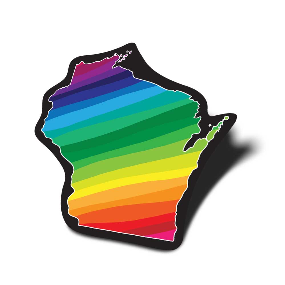 Colorful rainbow map of Wisconsin on a white background